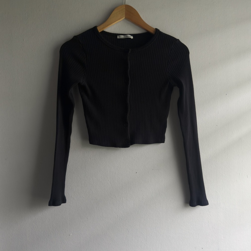 Reformation Jeans Ribbed Cropped Cardigan Women Small Black Minimalist Coquette